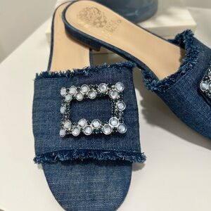 Vince Camuto Denim Rhinestone Slides Sz 8.5